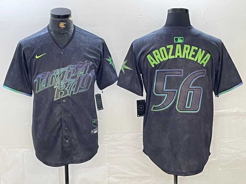 Mens Tampa Bay Rays #56 Randy Arozarena Charcoal 2024 City Connect Limited Stitched Jersey